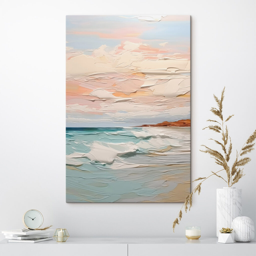 Painting of a beach and ocean Painting of a beach and ocean