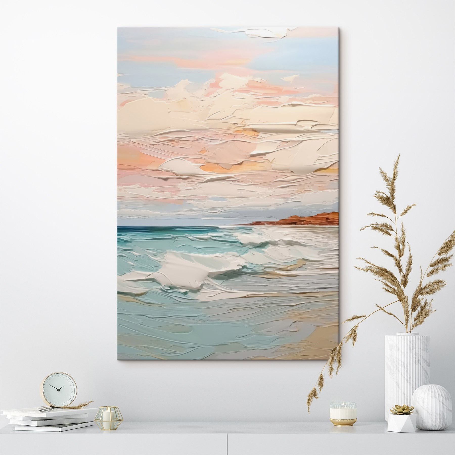 Painting of a beach and ocean Painting of a beach and ocean