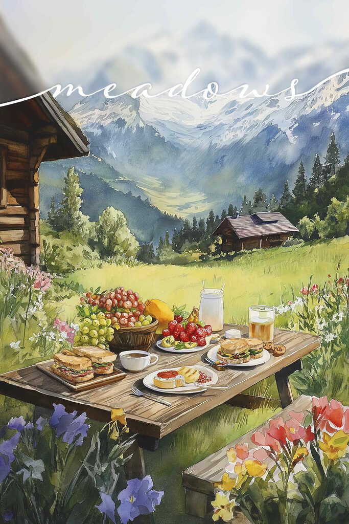 Table with food and drinks on it in front of a house Table with food and drinks on it in front of a house