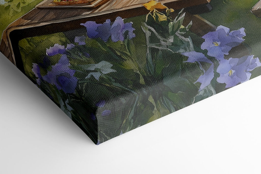 Table with food and drinks on it in front of a house Table with food and drinks on it in front of a house