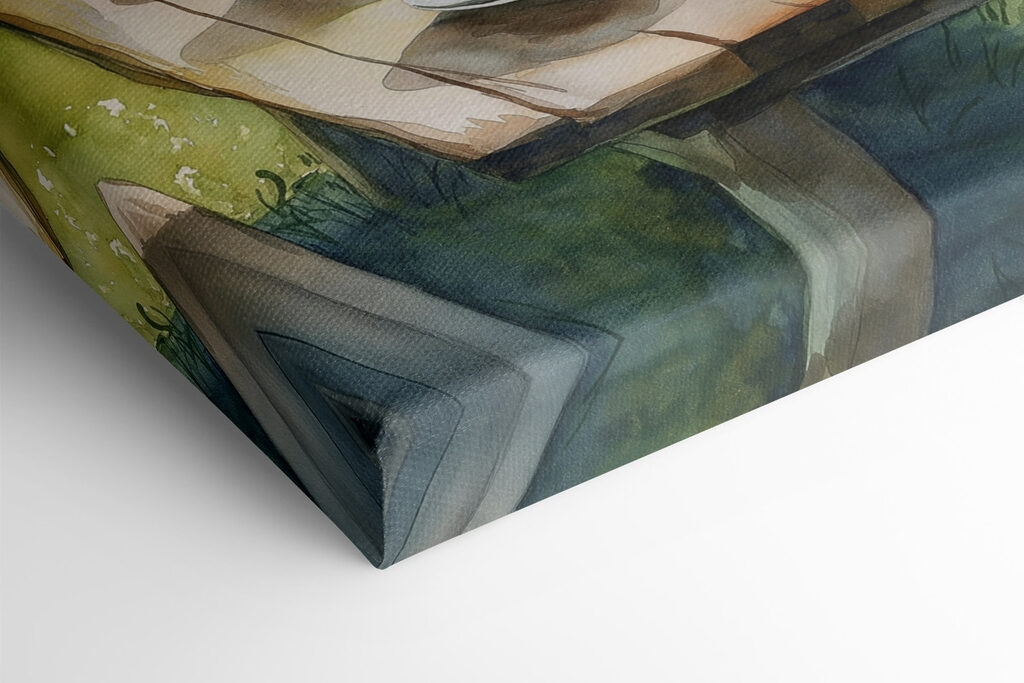 Table with plates of food and cups on it with mountains in the background Table with plates of food and cups on it with mountains in the background