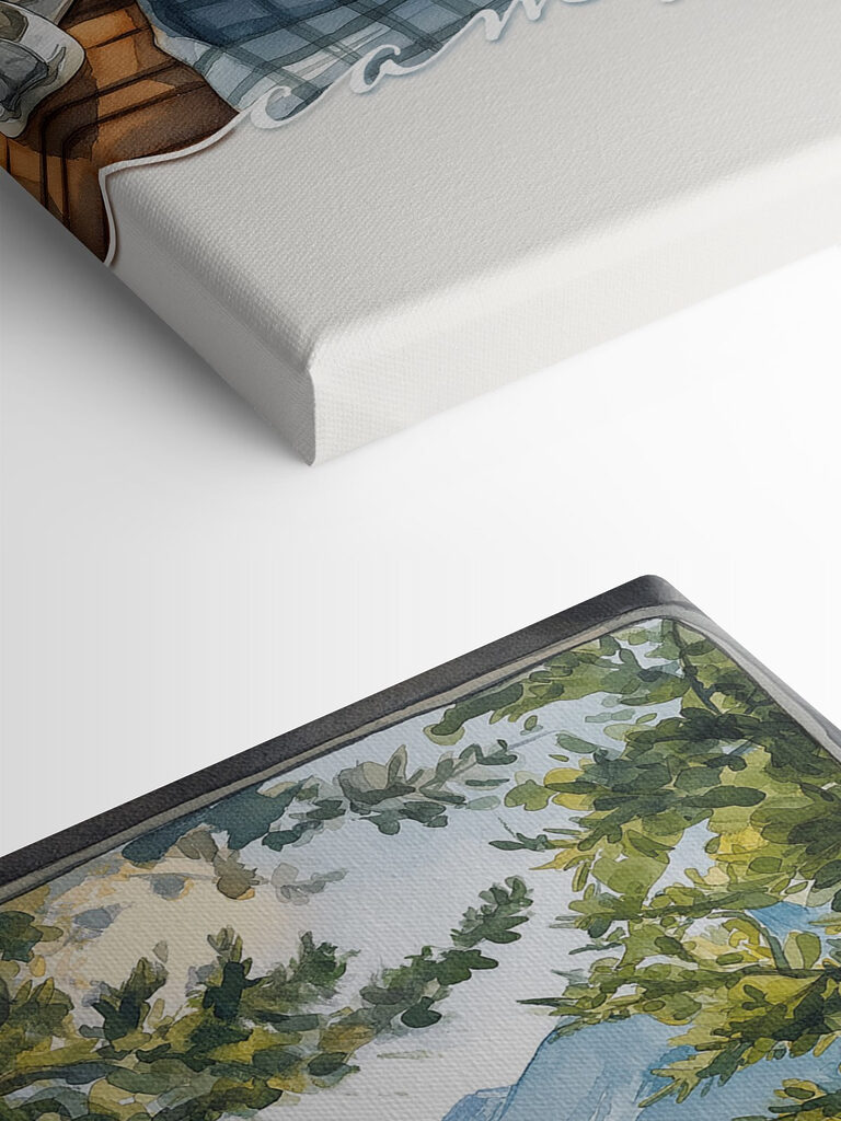 Table with food on it by a lake Table with food on it by a lake