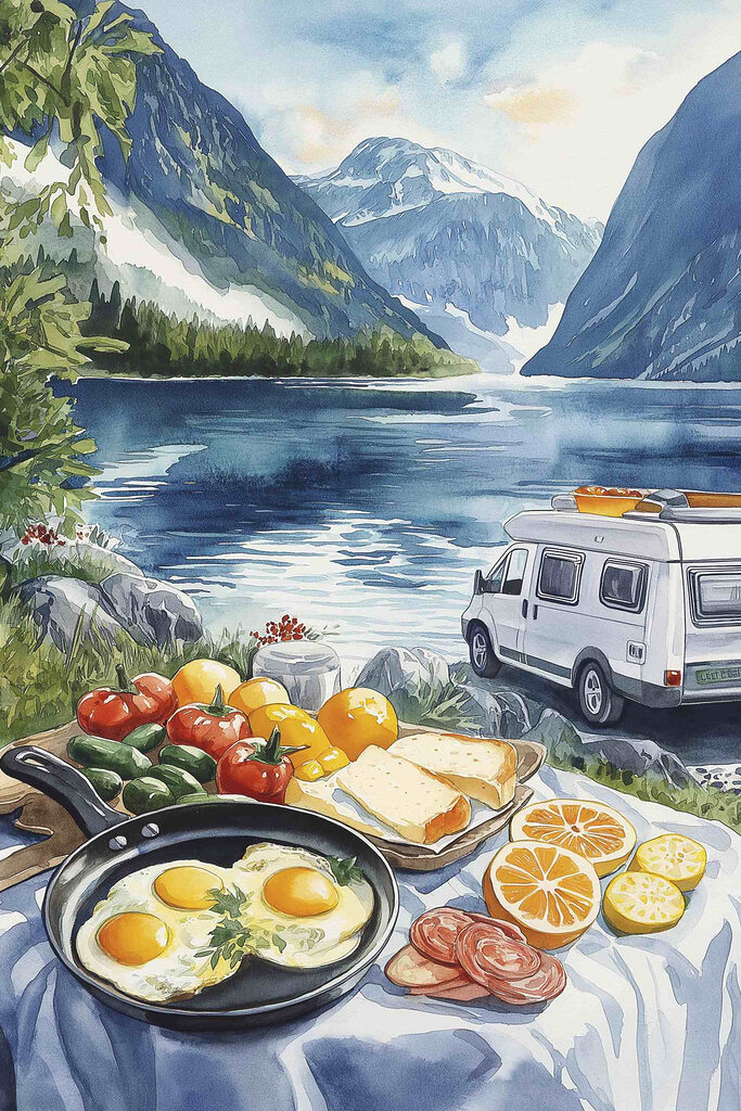 Van next to a lake Van next to a lake