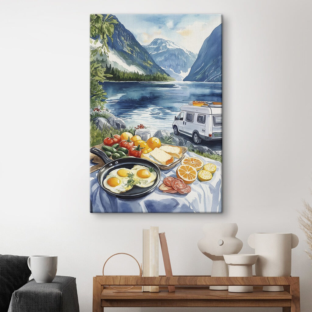 Van next to a lake Van next to a lake