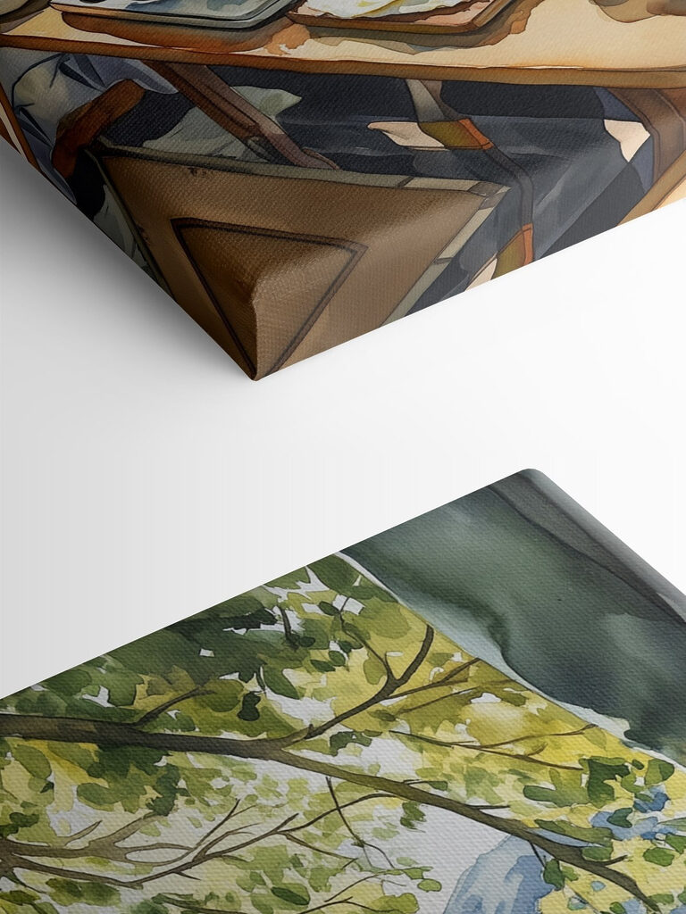 Table with food and drinks on it by a lake Table with food and drinks on it by a lake