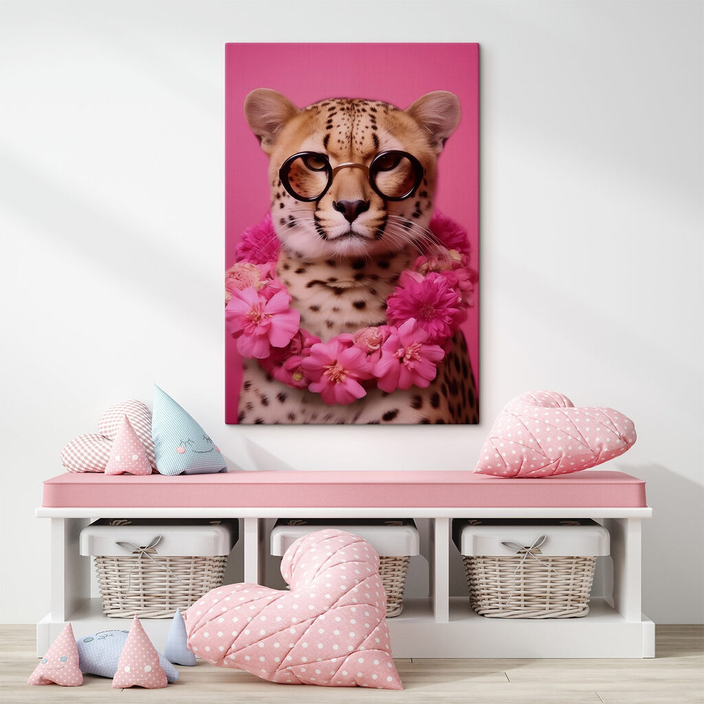 Leopard wearing glasses and a necklace of flowers Leopard wearing glasses and a necklace of flowers