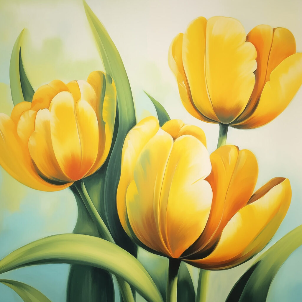 Painting of yellow tulips