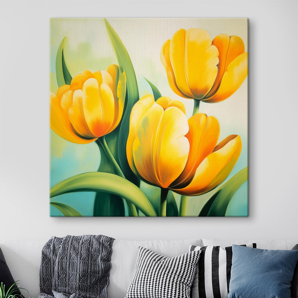 Painting of yellow tulips