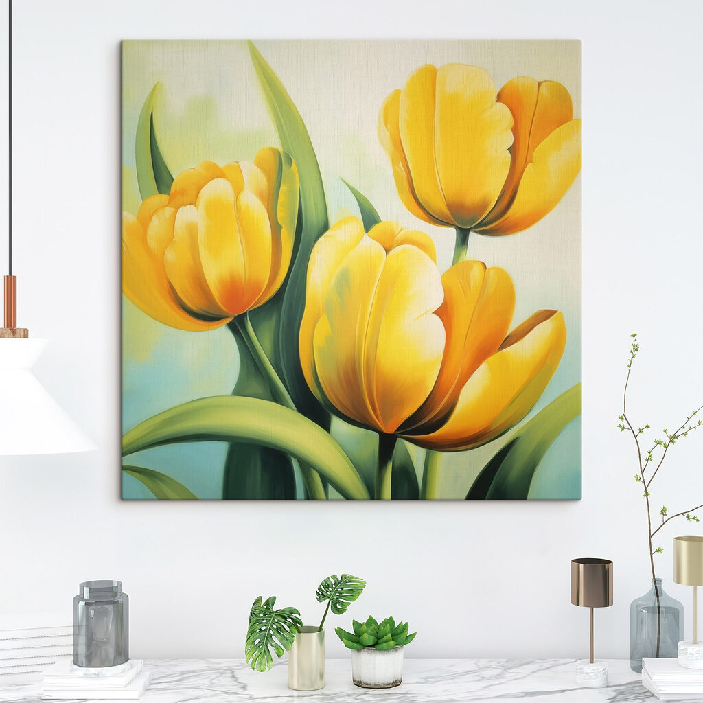 Painting of yellow tulips