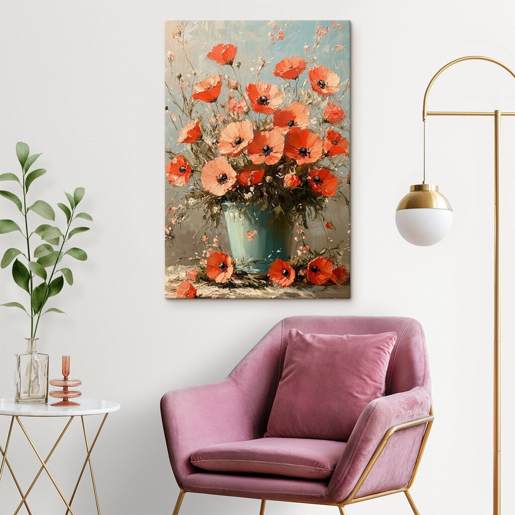 Painting of flowers in a blue vase Painting of flowers in a blue vase