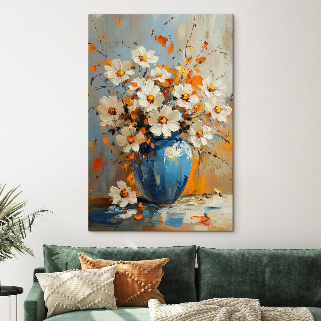 Painting of flowers in a blue vase Painting of flowers in a blue vase