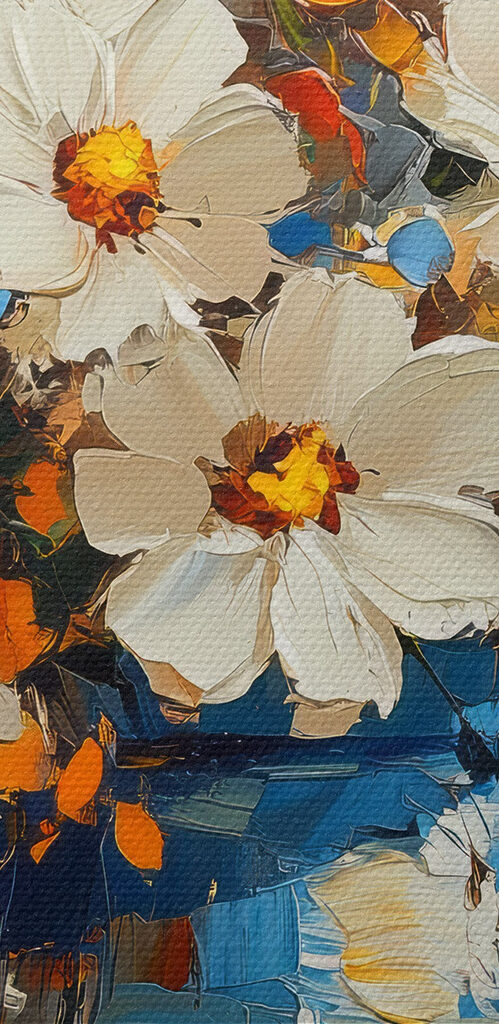 Painting of flowers in a blue vase Painting of flowers in a blue vase