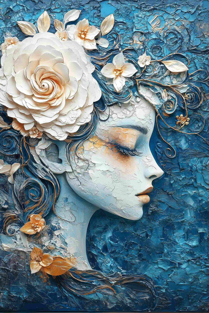 Painting of a woman with flowers in her hair Painting of a woman with flowers in her hair