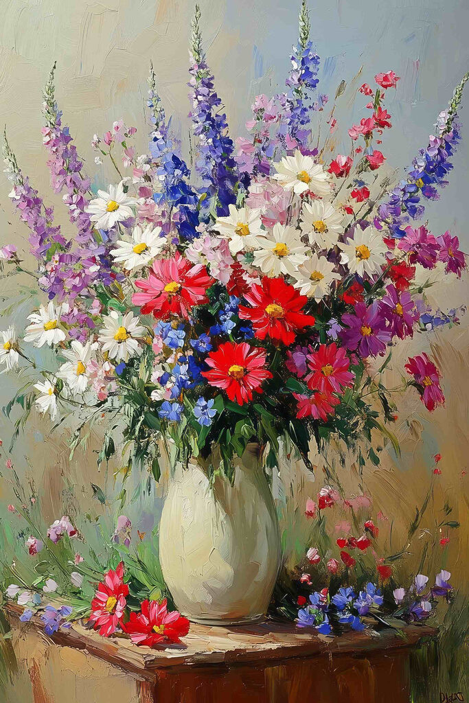 Painting of a vase of flowers Painting of a vase of flowers