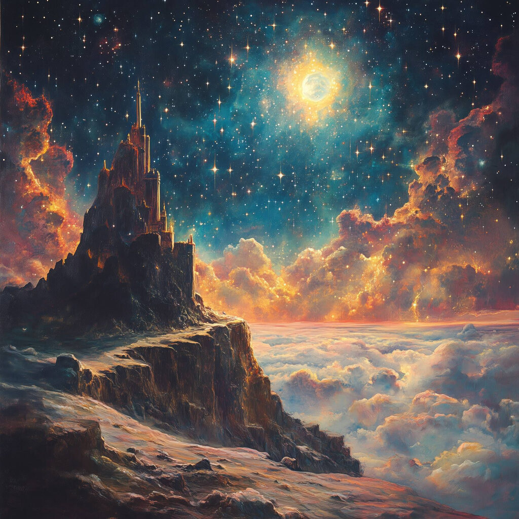 Mountain with a tower in the sky Mountain with a tower in the sky