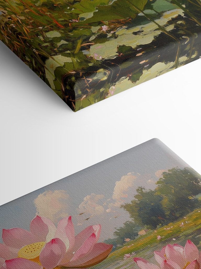 Pink flowers on a lake