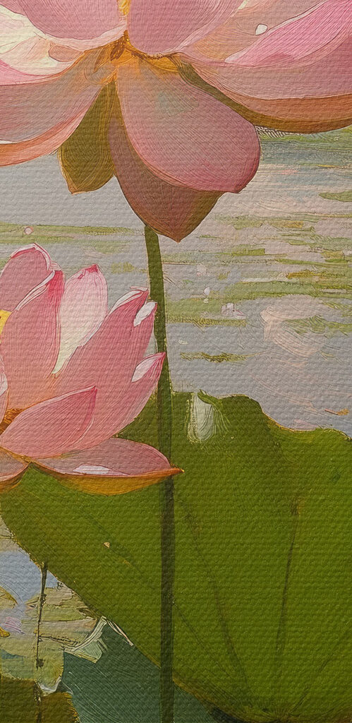 Pink flowers on a lake
