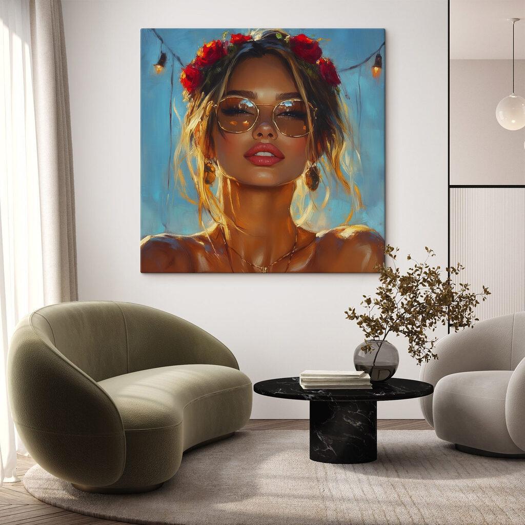 Woman with flowers in her hair and sunglasses Woman with flowers in her hair and sunglasses