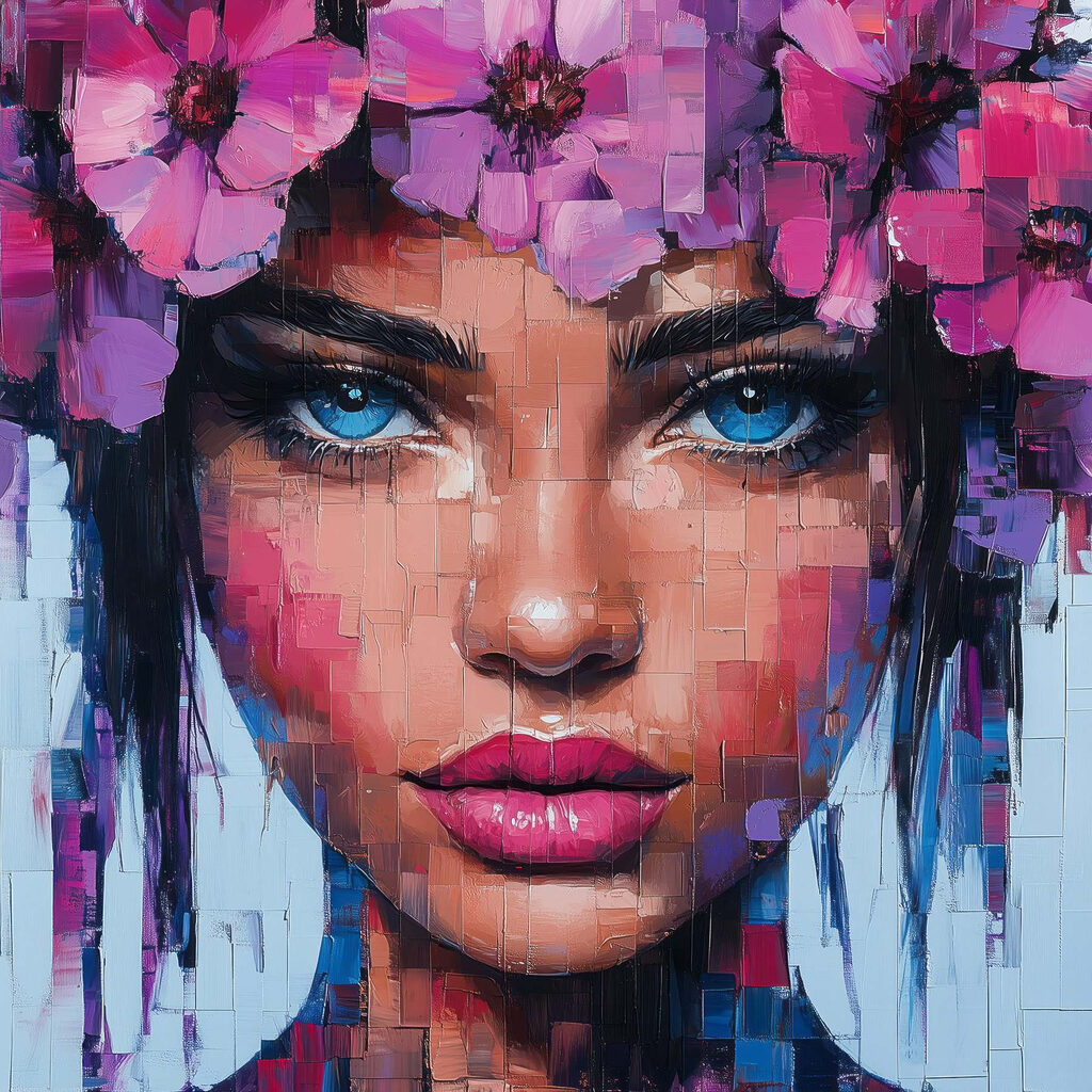 Painting of a woman with flowers in her hair