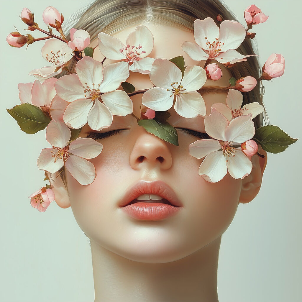 Woman with flowers on her face Woman with flowers on her face