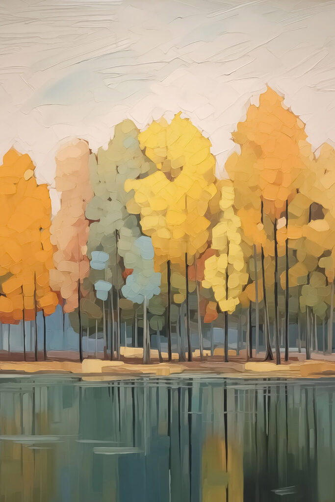 Painting of trees by water