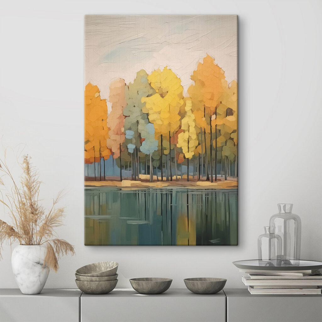 Painting of trees by water