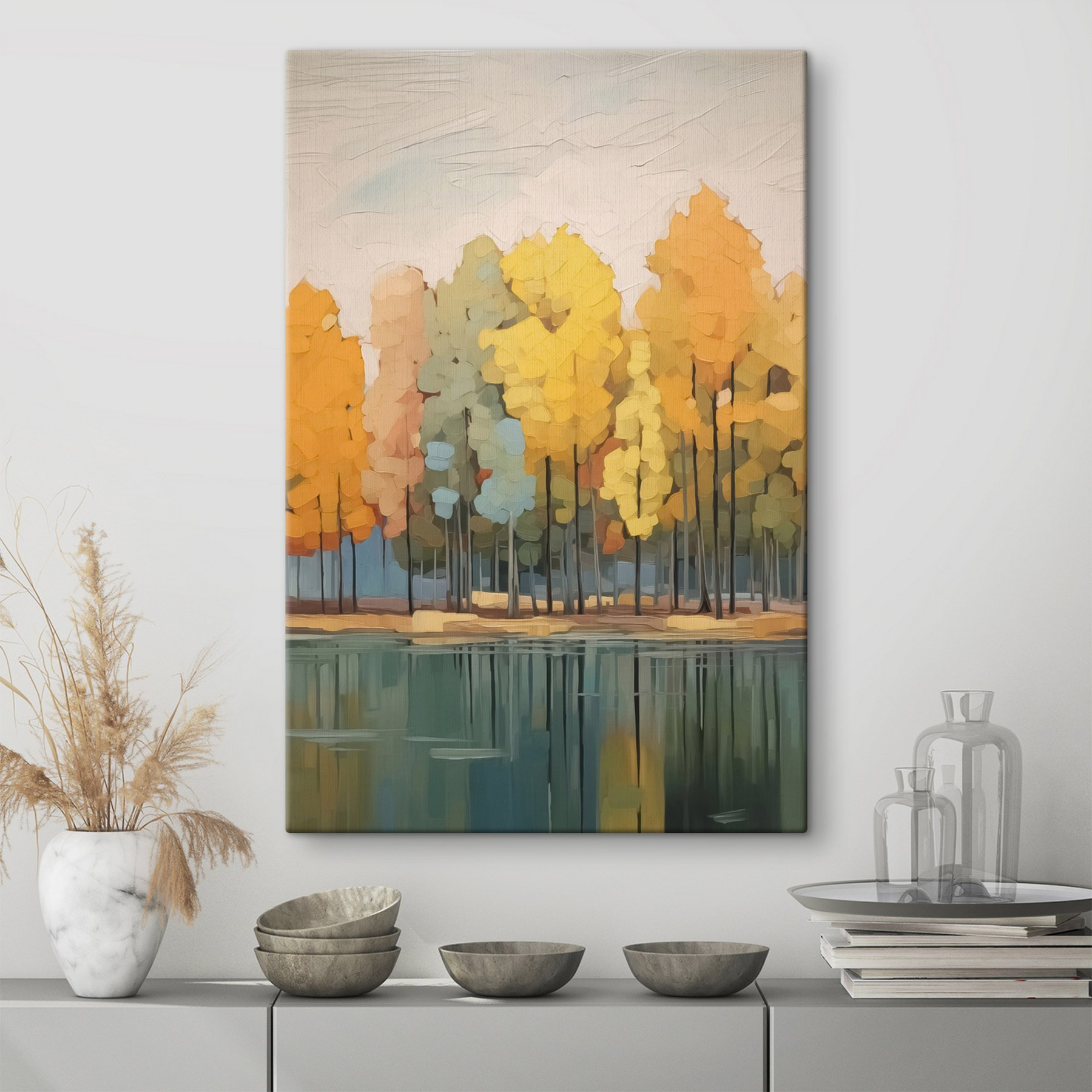 Painting of trees by water Painting of trees by water