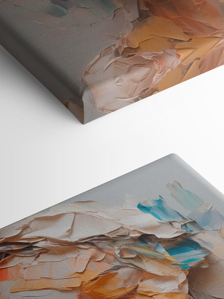 Woman's face covered in torn paper