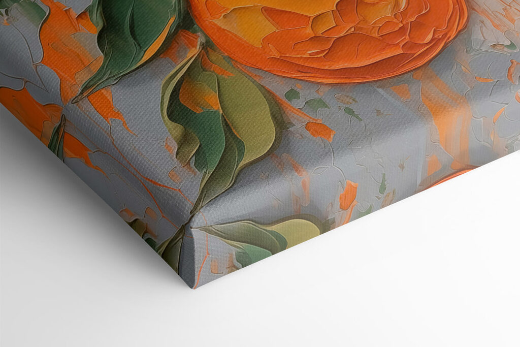 Painting of oranges and leaves