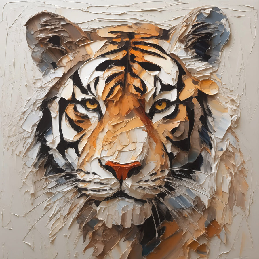 Tiger namaľovaný na bielom povrchu