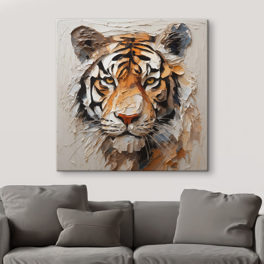 Tiger namaľovaný na bielom povrchu