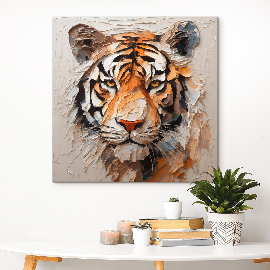 Tiger painted on a white surface