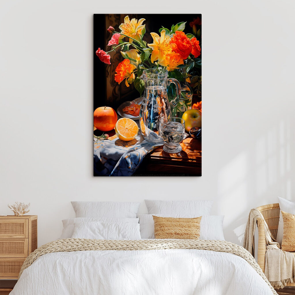 Still life with flowers and fruit