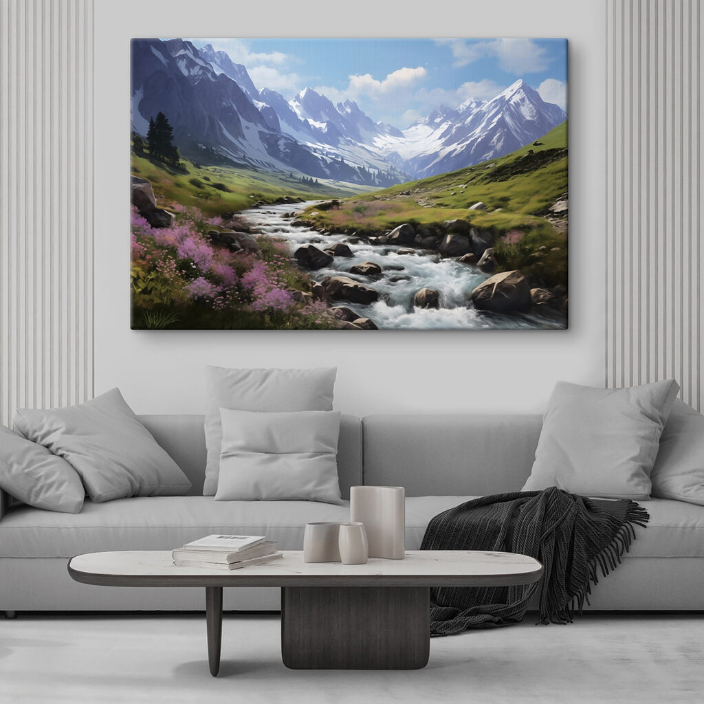 River running through a valley with snow covered mountains River running through a valley with snow covered mountains