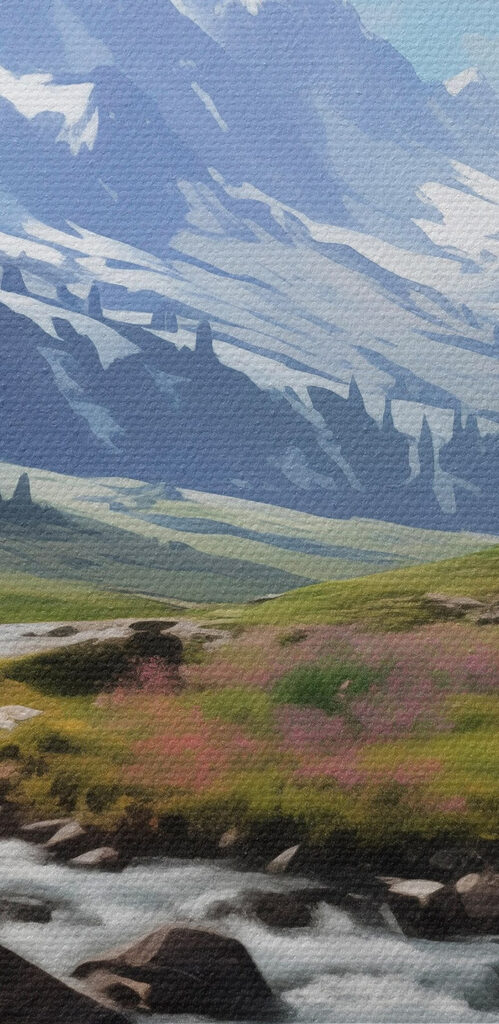 River running through a valley with snow covered mountains River running through a valley with snow covered mountains