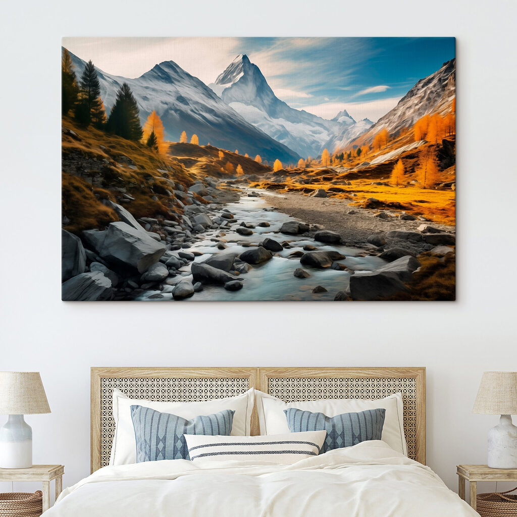 River running through a valley with mountains in the background