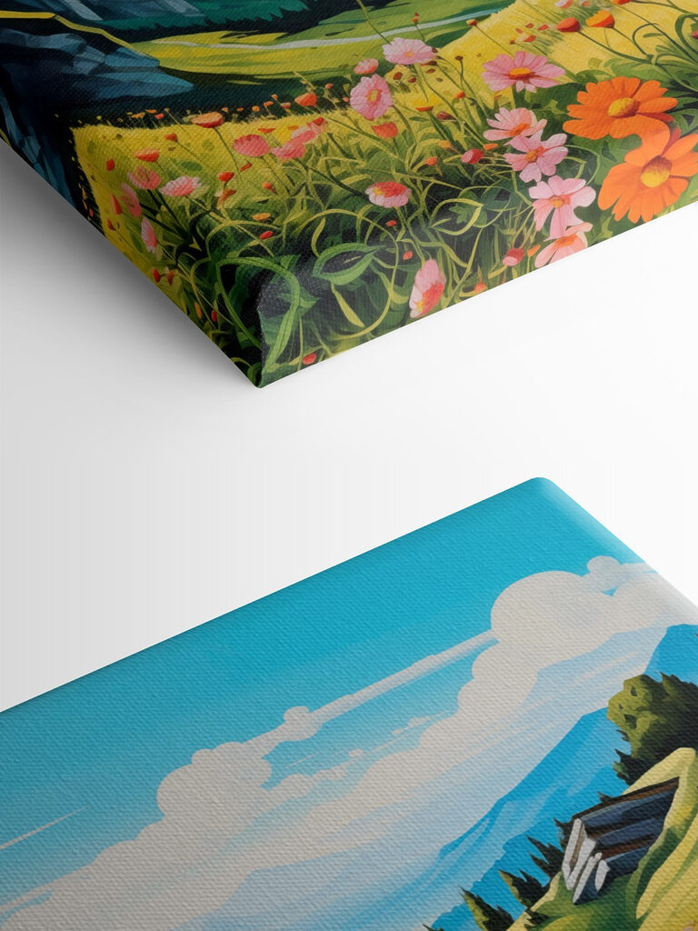 Landscape with mountains and flowers