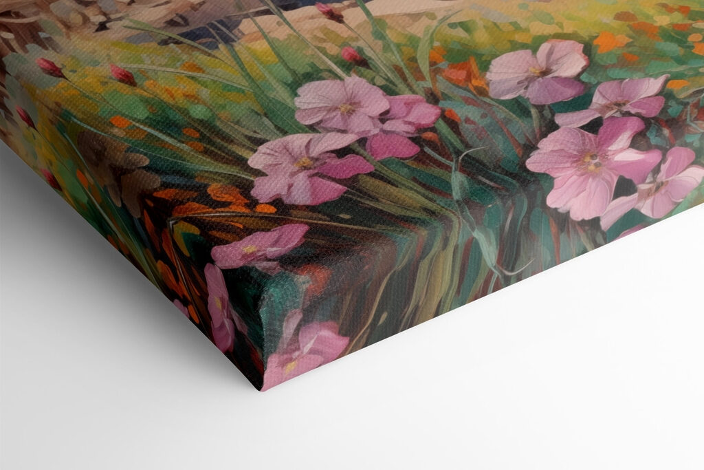 Painting of a beach with flowers and waves Painting of a beach with flowers and waves