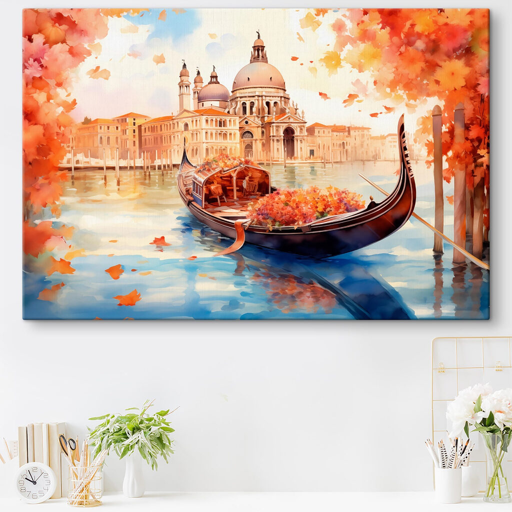 Gondola on water with a building in the background Gondola on water with a building in the background