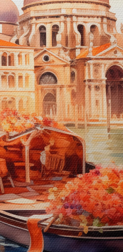 Gondola on water with a building in the background Gondola on water with a building in the background