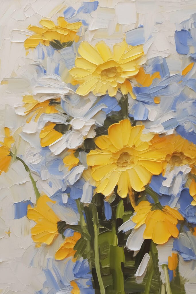 Painting of yellow and blue flowers Painting of yellow and blue flowers