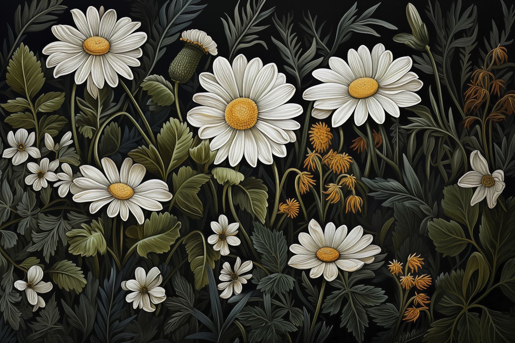 Painting of flowers and leaves