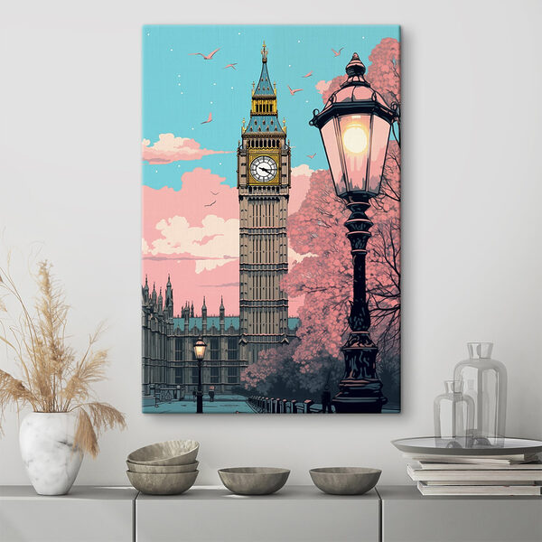 Hodinová veža so stĺpom lampy a stromami Hodinová veža so stĺpom lampy a stromami