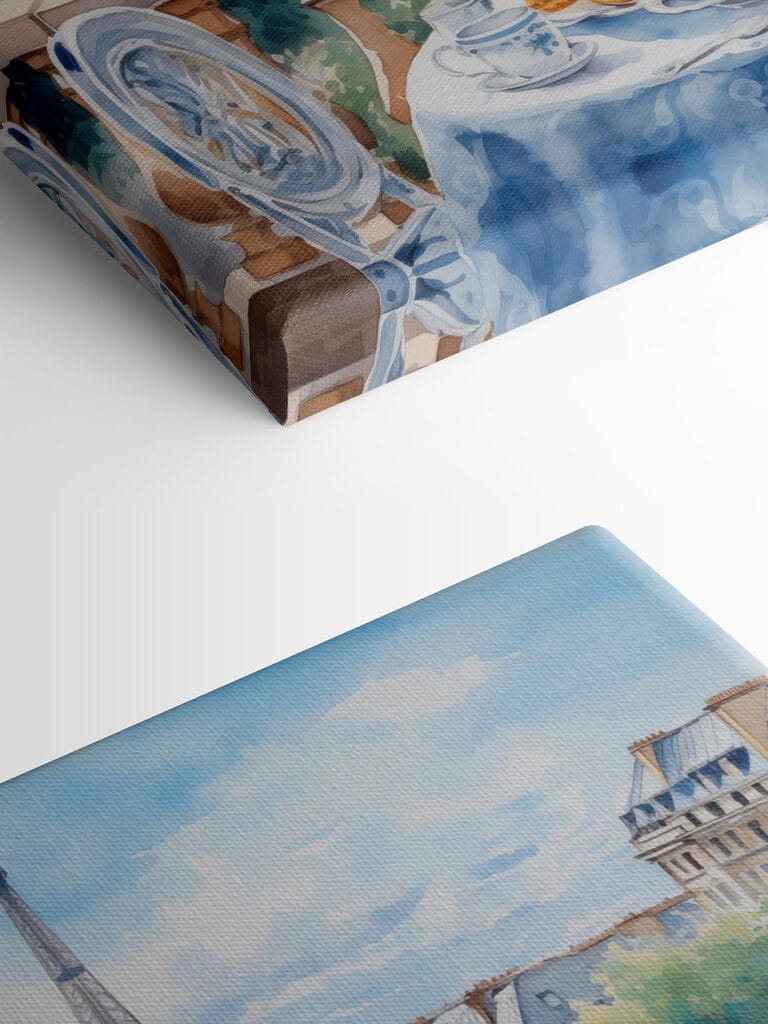 Watercolor painting of a table with food on it Watercolor painting of a table with food on it