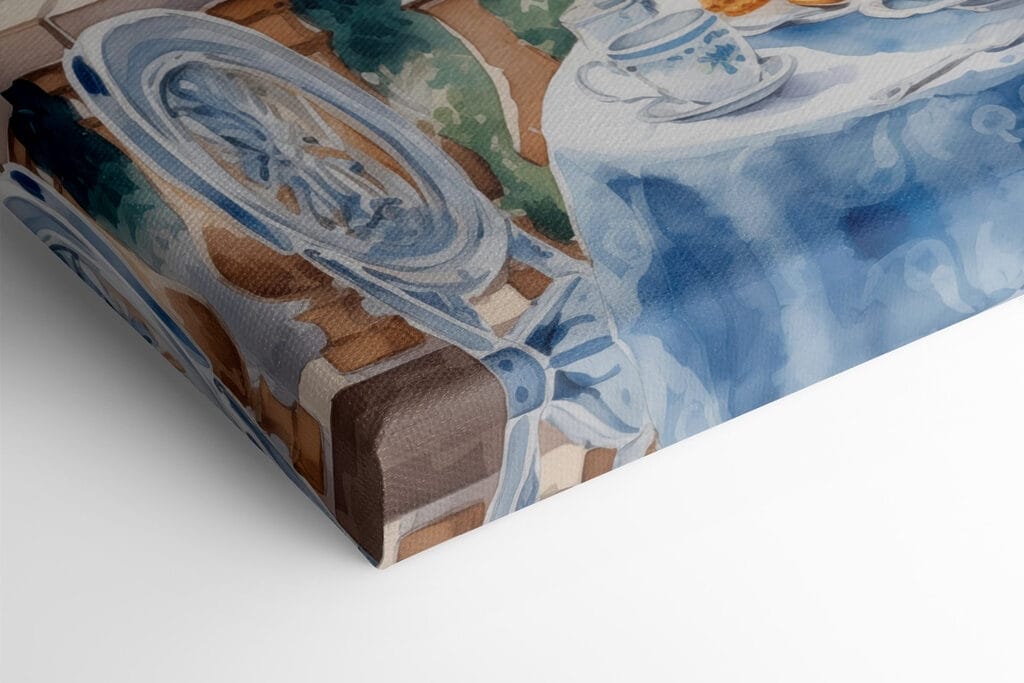 Watercolor painting of a table with food on it Watercolor painting of a table with food on it