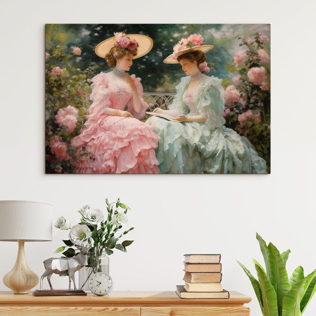 Painting of women in dresses and hats Painting of women in dresses and hats