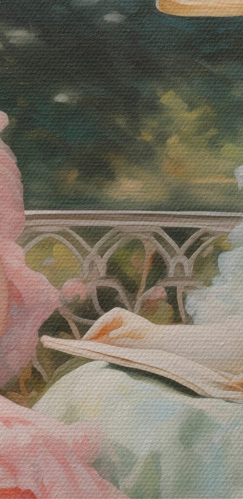 Painting of women in dresses and hats Painting of women in dresses and hats