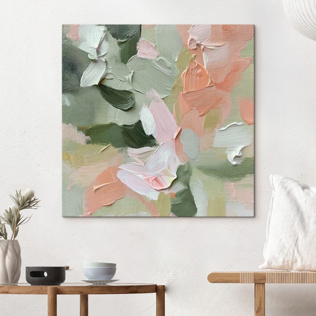 Soft pastels blend on textured canvas