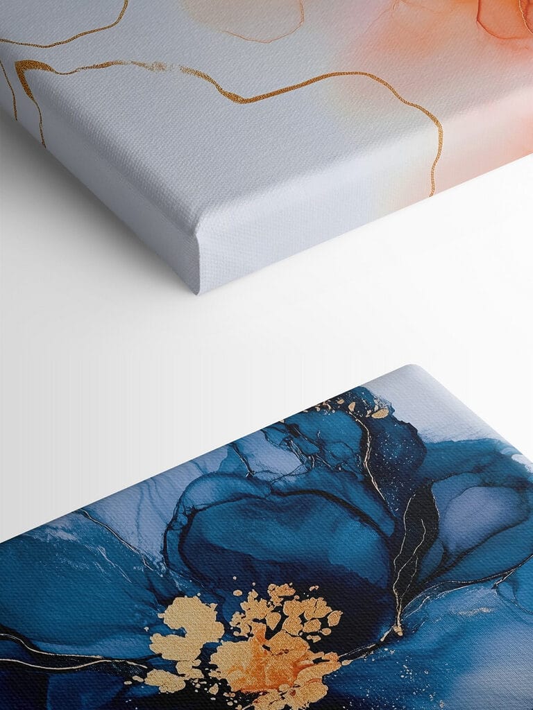 Painting of blue and orange flowers Painting of blue and orange flowers