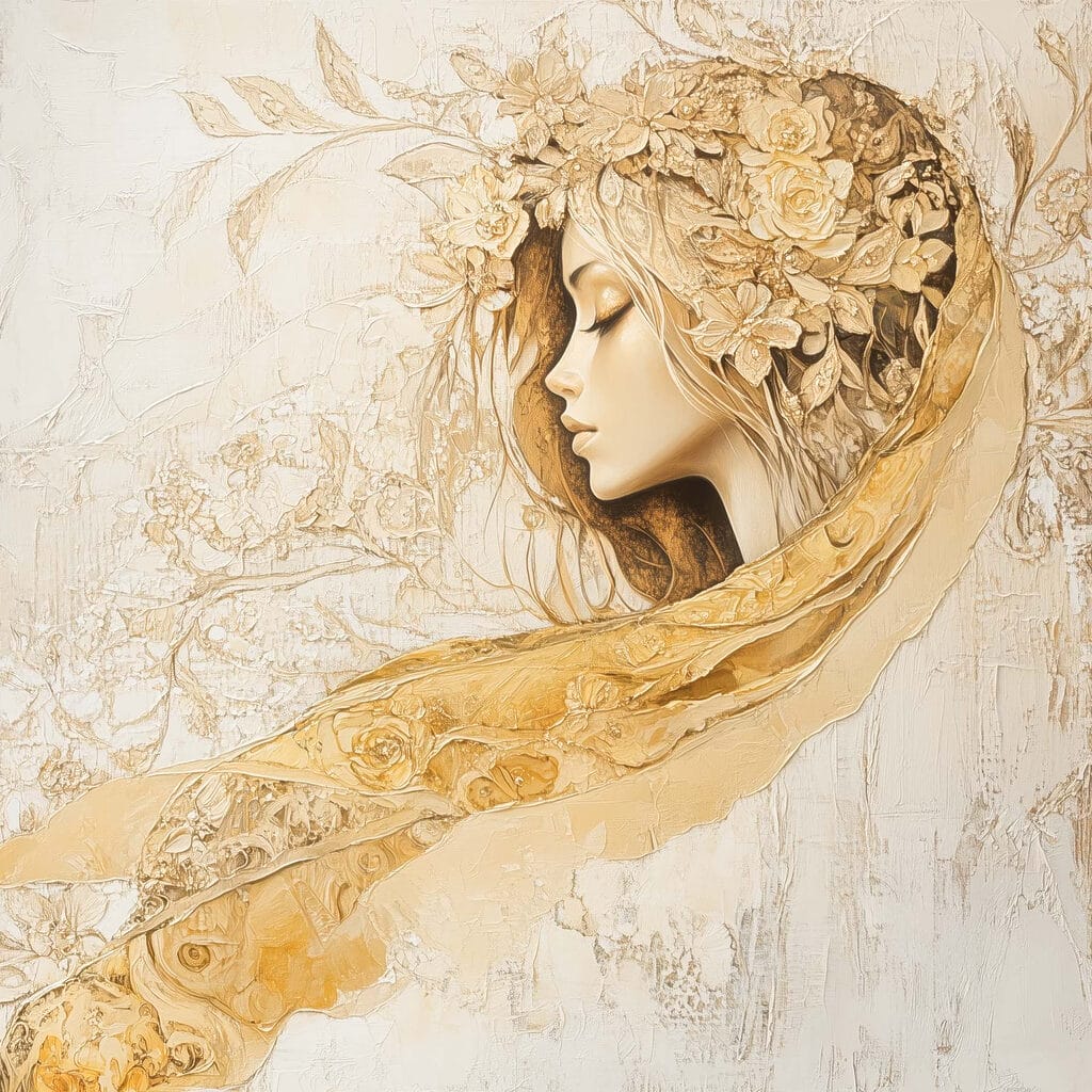 Painting of a woman with flowers in her hair Painting of a woman with flowers in her hair